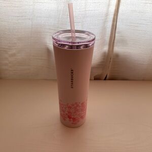 Starbucks Pink Floral Slim Tumbler with Pink Lid and Straw